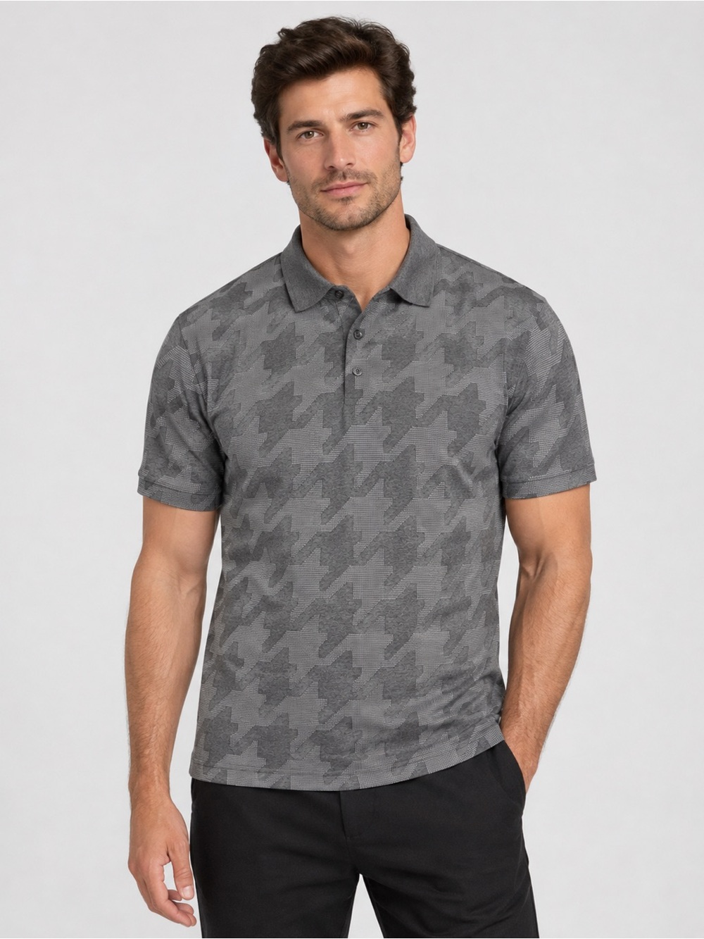BOSS Hugo Boss Slim Fit Mercerised Houndstooth Polo Shirt Short Sleeve